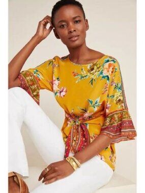 Anthropologie Darlene Blouse by Vineet Bahl Bright floral colors size M